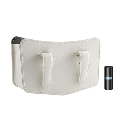 Car Trash Can Small Leather Vehicle Trash Bin Car Dustbin Garbage Organizer Holder with Trash Bag Foldable Mini Cars Storage Bag Container for Auto SUV Van Trucks (White,Clip on)