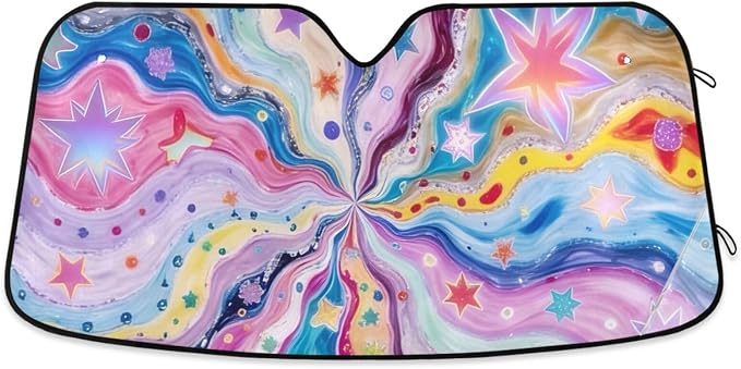 Cars Front Sun Shade Windshield,Foldable Reflective Sun Visor Colorful Star Windshield Sunshade Cover,Blocks UV Ray Sun Protect Interior Keep Cool,55" x 27.6"