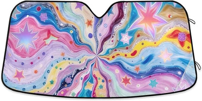 Cars Front Sun Shade Windshield,Foldable Reflective Sun Visor Colorful Star Windshield Sunshade Cover,Blocks UV Ray Sun Protect Interior Keep Cool,55" x 27.6"