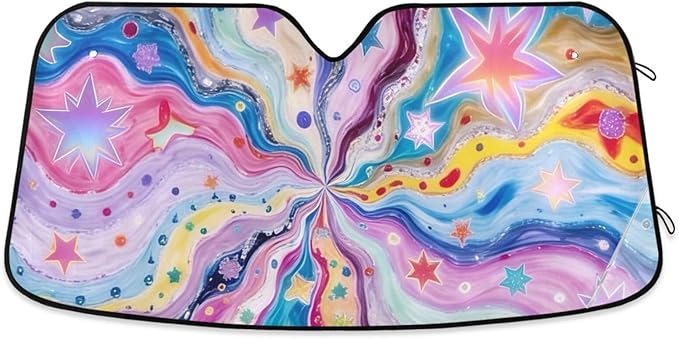 Cars Front Sun Shade Windshield,Foldable Reflective Sun Visor Colorful Star Windshield Sunshade Cover,Blocks UV Ray Sun Protect Interior Keep Cool,57" x 31.5 "Inches