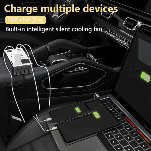 200W Car Power Inverter DC 12V to 110V AC,Cigarette Lighter Adapter Plug with [65W USB-C]/USB-Fast Charger 24W/Multiple USB/Laptop car Charger with Voltage Display