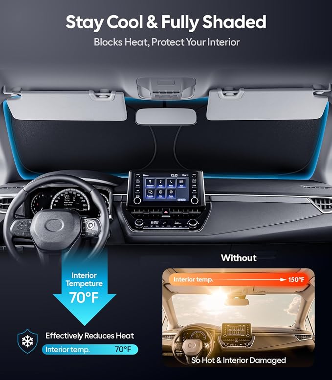 Wigoo for Toyota Corolla Windshield Sunshade [OEM Design, 100% Sun Blockage] Foldable Heat Insulation Sun Shade with Storage Bag, for Toyota Corolla (2019-2026), Silver Coating