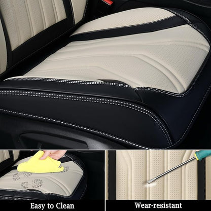 FLORICH Seat Covers for Cars, Waterproof Seat Covers, Leather Car Seat Covers 2 Pack, Universal Seat Cushion Protector for Most Cars Trucks SUV-Black&Beige