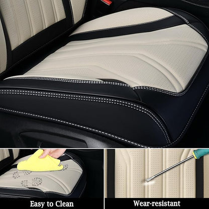 FLORICH Leather Seat Covers, Seat Covers Full Set, Car Seat Protectors 5 Seats, Automotive Seat Covers Fit for Most Cars Trucks SUV- Black&Beige