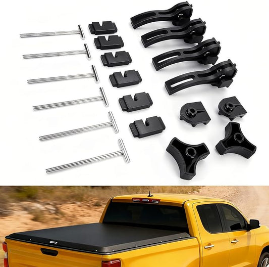 Truck Tonneau Cover Replacement Installation Accessory for Hard Tri-fold & Quad-fold Truck Bed Cover Include Nut, T-Bolt(T-bar), Tonneau Cover Clamp, 4X Rear Clamp