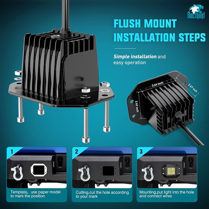 Nilight Flush Mount LED Pod Lights 2 PCS 4.7 Inch 4LED Flood Beam Backup Reverse Offroad Driving Bumper Work Grill Light for Truck ATV UTV
