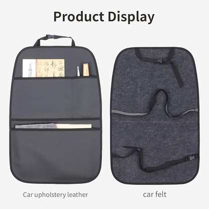 Kick Mat Back Seat Protector Waterproof Leather Car Seat Back Organizers Cover with 3 Storage Pockets for Kids Pets SUV Sedan Minivan Truck Car Travel Accessories (Black 2-Pack)