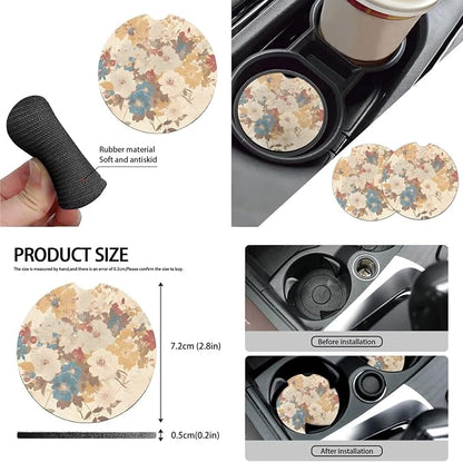 Flower Car Seat Cover 10 Set, French Countryside Floral Soft Automotive Rear Front Seat Protector Car Interior Cover, Wildflower Field Elastic Safety Belt Coaster Keychain