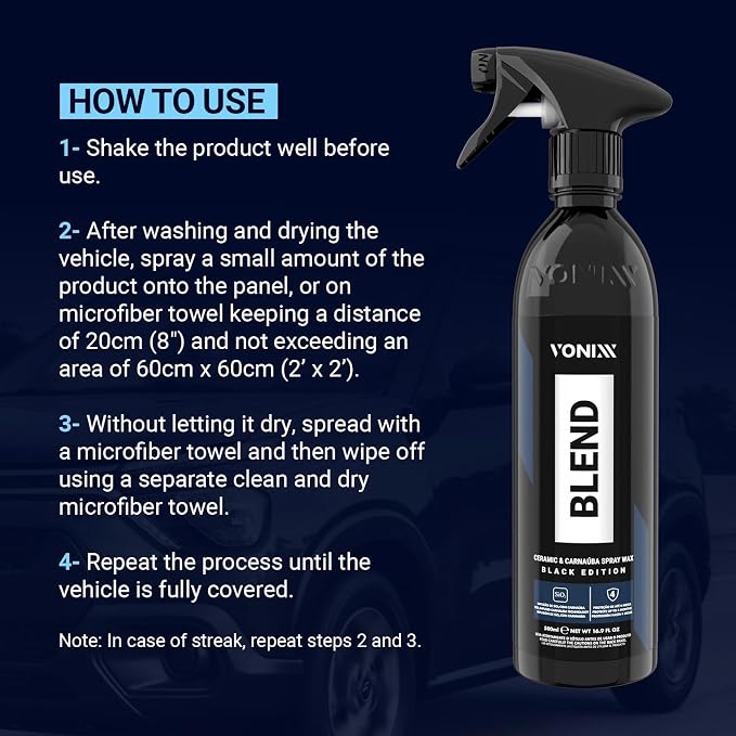 Vonixx Blend Ceramic & Carnauba Spray Wax - Black Edition | Deep Shine for Dark Paints | Superior Automotive Care Solution | Conceals Swirls and Scratches | Car wax Essential | 16.9 fl oz (500 ml)