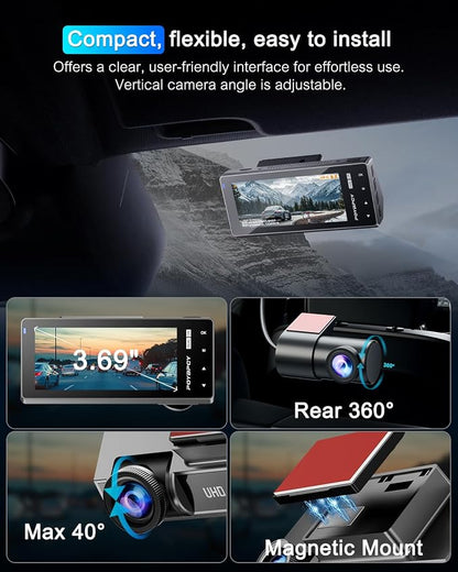 Dash Cam Front 4K Built-in 5GHz WiFi with CPL, Dash Camera for Cars with 64GB SD Card, App Control, 3.69" IPS Screen Dashcam with UHD 2160P, Night Vision, Loop Recording, Parking Mode, 170°Wide Angle