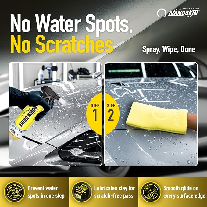 Nanoskin QUICK SHINE Quick Detail Spray 30 Gallons - Waterless Detailer Spray for Car Detailing | Deep Gloss Car Wax Booster & Clay Lubricant | Removes Dust, Smudges, Fingerprints & Other Contaminants