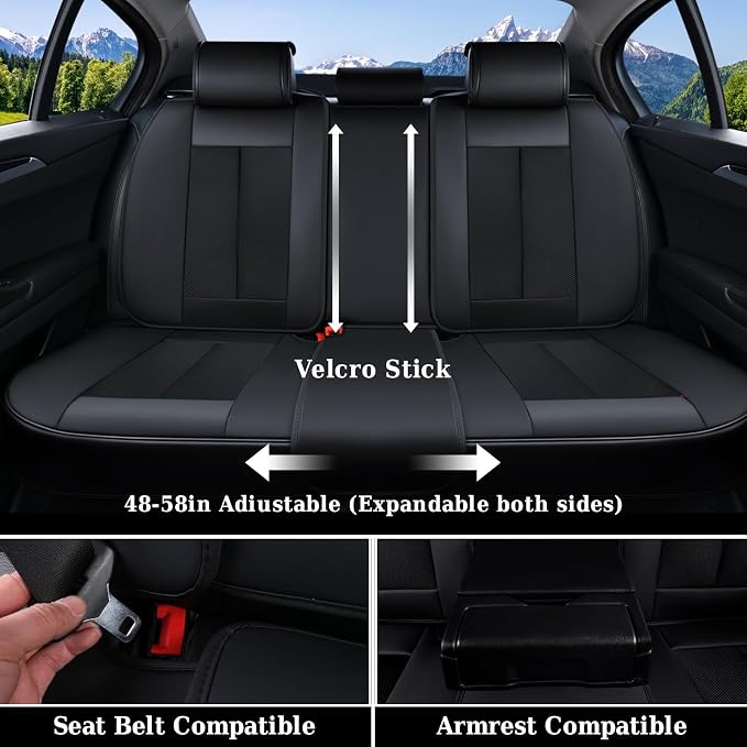 Coverado Front and Back Seat Covers 5 Pieces, Full Set Universal Seat Covers for Cars, Breathable Fabric&Leather Car Seat Protectors, Car Seat Cushions Compatible with Most Sedans SUV Pick-up Truck