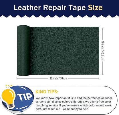 Zenyao Leather Repair Patch Tape - Self Adhesive Leather Repair Kit for Car Seat Furniture, Heavy Duty Vinyl Repair Patch for Couch Sofa, Waterproof Fix for Tears, 12x30 Inch Roll, Dark Green