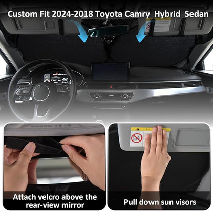 INSAUTO Windshield Sun Shades Custom Fit for Toyota Camry 2007-2017- Sunshade for Front Window Cover - Double Layer Heat Shield Sun Visor Cool Car Accessory