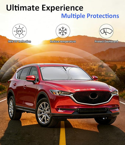 Windshield Sun Shade for 2017-2025 2026 Mazda CX-5, Car Front Window Sunshade with 240T Sun Visor Protector Blocks UV Rays Heat Sun Shield Accessories (Mazda CX5)
