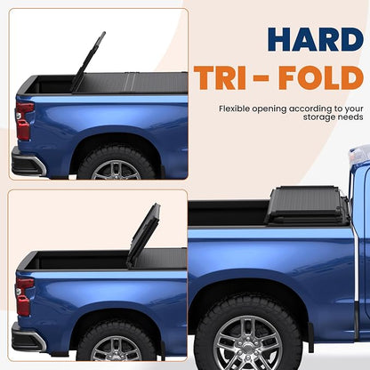 KUIPERAUTO Tri Hard Truck Bed Tonneau Cover Truck Bed Compatible for Chevrolet Silverado/GMC Sierra 2007-2013 1500 (Excl. 07 Classic) Fleetside - w/Standard Box 6.5 FT (78 inch)
