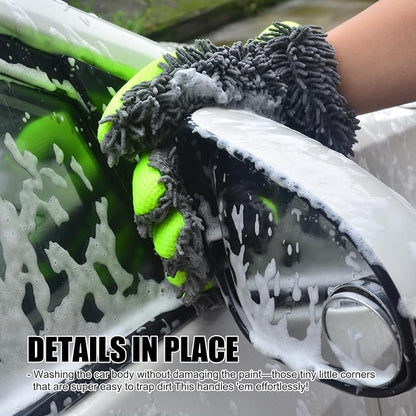 Car Wash Mitt Microfiber Scratch Free,Premium Chenille Ultra-Soft Car Wash Gloves,Thickened Inside Coated Swirl-Free Finish 5-Finger Design Detailing for Cleaning Car Wash Brush,2-Pack Green