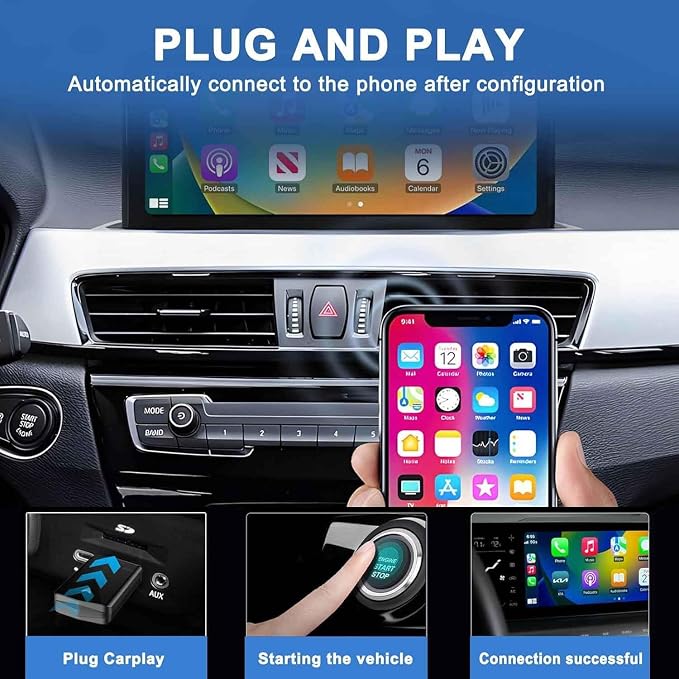 Wireless Carplay Adapter for Impreza SE/Executive, 2-in-1 Car Play Adapter Dongle Plug and Play Android Auto Fast Connection Convert Wired to Wireless,B/Grey