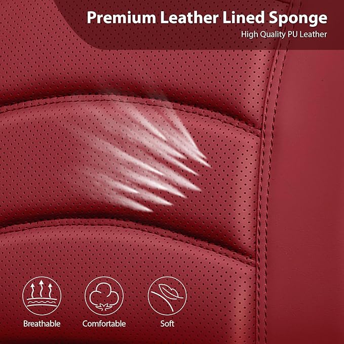 CAR PASS 3D Foam PU Leather Car Seat Covers, Universal Seat Covers Full Sets for Trucks SUV Sedan Automotive Seat Covers Armrest Airbag Compatible Waterproof Comfortable Faux Nappa Leather Burgundy