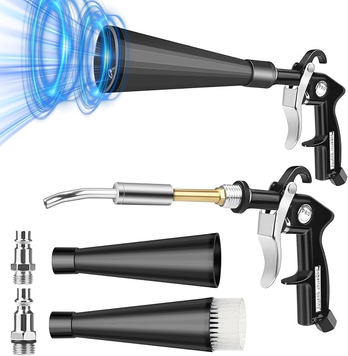 Preciva Tornado Blow Gun, Air Duster for Interior Seats, Headliner, AC Vents, Crevice Cleaning, High-Pressure 60-160PSI (0.6-0.92MPa), 1/4" Quick Connect, Includes 2 Nozzles & 2 Connectors