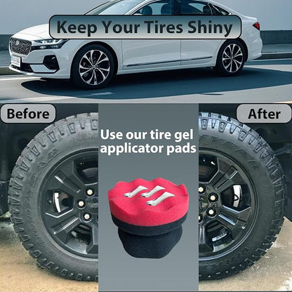 Tire Shine Applicator Pads, 4 Pcs Tire Dressing Applicator, Reusable Tire Shine Sponge Wave Contoured for Car Detailing, 3.15inch (2 Red & 2 Black)