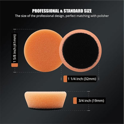 SPTA T40 Orange Mini Medium-Cut Polishing Pads Sets, 5Pcs 1.3inch/32mm Sponge Polishing Buffing Pads, Car Foam Detail Polishing Pad Kit for Car Detail Polishing, Small Area Polishing -FPTSS1O