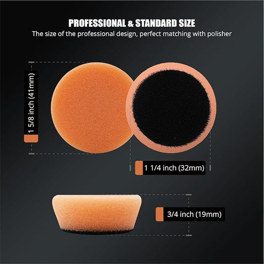 SPTA T40 Orange Mini Medium-Cut Polishing Pads Sets, 5Pcs 1.3inch/32mm Sponge Polishing Buffing Pads, Car Foam Detail Polishing Pad Kit for Car Detail Polishing, Small Area Polishing -FPTSS1O