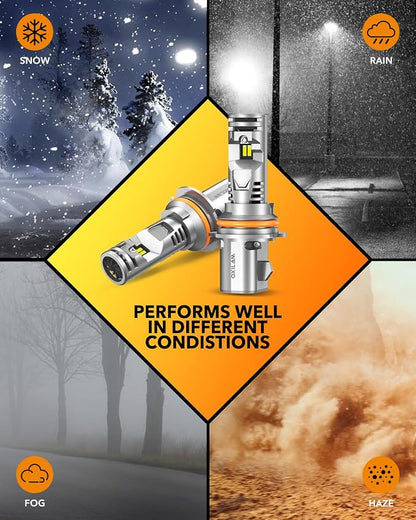 OXILAM 9007 LED Bulbs, 1000% Brighter Ultra-Bright, 3 Min Quick Install Wireless, 20 Years Lifespan, No Flicker, 99% Compatibility, Pack of 2