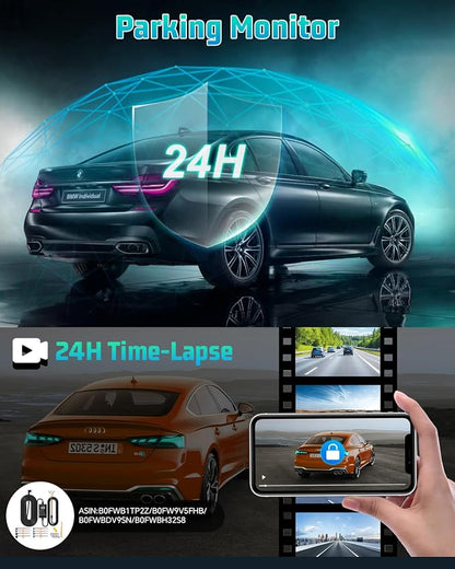 4K Dash Cam, 4K+2K Dash Cam Front and Rear W/ 5GHz WiFi & APP Control 64GB Included, 3.2" IPS Screen Car Dash Cam W/ 24H Parking Monitor, G-Sensor Night Vision, Loop Recording