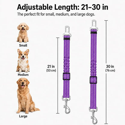 Dog Seat Belt 2Pcs, Retractable Pet Car Harness, Adjustable Dog SeatBelts for Vehicle, Nylon Pet Safety with Elastic Bungee
