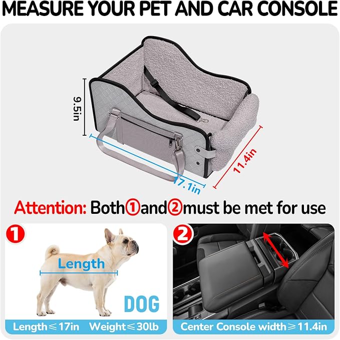 Center Console Dog Car Seat,Pet Puppy Middle Console Dog Car Seat for Small Dogs (Grey, Large)