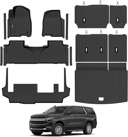 Floor Mats for 2021-2026 Chevy Suburban/GMC Yukon XL/Cadillac Escalade ESV 8 Seats/Bench Seat(Not for Escalade/Yukon), Trunk Mat & Backrest Mat & Door Sill Guard TPE Protector Accessories