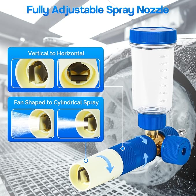 Mini Foam Cannon with 100ml Bottle, No Dilution Needed, Adjustable Foam Concentration, 360° Rotatable Spray Nozzle, Standard 1/4" Brass Connector (Pressure Washer Only)