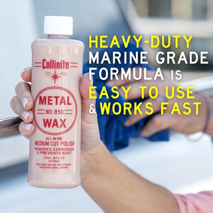 Collinite 850 Metal Wax & Polish Removes Rust & Prevents Oxidation in One Step - Heavy Duty Formula Easily Restores and Protects - For Aluminum, Chrome & Stainless Steel (16 fl oz)