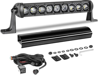 12 Inch Single Row Light Bar Kit 63W OSRAM LED | Slim LED Light Bar w/ Wiring Harness Black Cover Combo Off Road Driving Bumper Lights for UTV ATV SUV Trucks Pickup Can-am