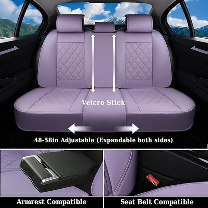Coverado Car Seat Covers Full Set, Purple Leather Seat Covers for Cars, Luxury Front and Back Car Seat Protector, Universal Waterproof Car Seat Cover, Automotive Seat Covers Fit for Most Cars, Purple