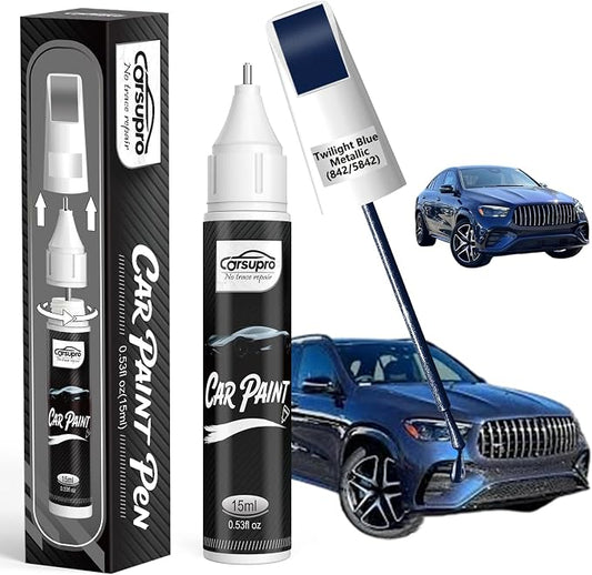 Twilight Blue Metallic(842/5842) for Mercedes Benz Touch Up Paint Pen, 2 in 1 Car Scratch Remover with Pen Tip and Brush, Precise Color Match for Car Paint Scratch Repair, Quickly and Easily Fix Chips and Nicks
