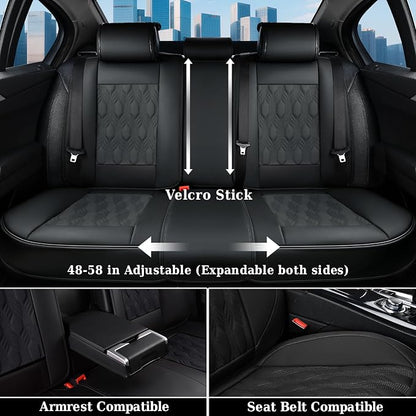Coverado Car Seat Cover, Black Luxury Seat Cover for Cars, Premium Nappa Leather Seat Covers Full Set with Embossed Pattern, Waterproof Car Seat Protector Car Seat Cushions Universal Fit Most Vehicle