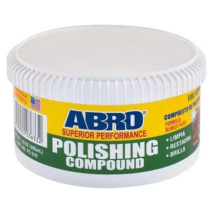 ABRO Polishing Compound 10 oz — Fine Cut Car Polish & Scratch Remover for Vehicles, Oxidized Paint, Swirl Marks, Scuffs, Dull Finish, Buffing & High-Gloss Auto Detailing