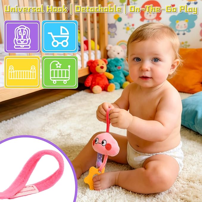 Musical Car Seat Toy for Babies 0-12 Months Girl, Unicorn Activity Hanging Toy Accessories Stroller Toy with Soothing Music