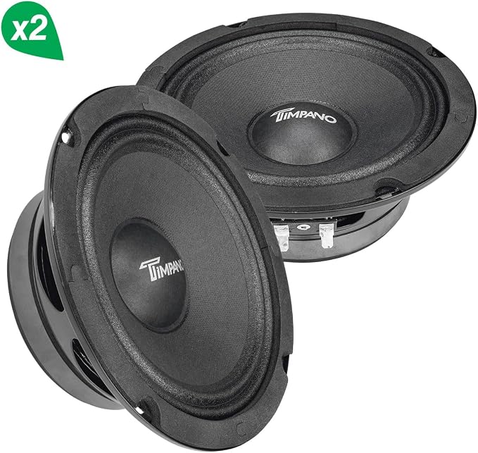 Timpano 6.5 Inch Shallow Midrange Speaker 500 Watts TPT-MR6-4 PRO Bundle 6.5 Midrange Speakers 4 Ohm Shallow Mount Car Audio Speaker, Pro Audio Loudspeaker Compact for Doors (Pair)