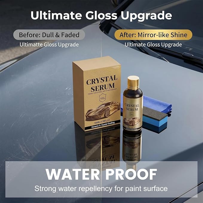 Crystal Serum for Cars,Suitable for Car Paint and Wheel Maintenance(2pcs) | 9H Graphene Ceramic Coating,Deep Gloss,Hydrophobic Stain-Resistant Protective Coating