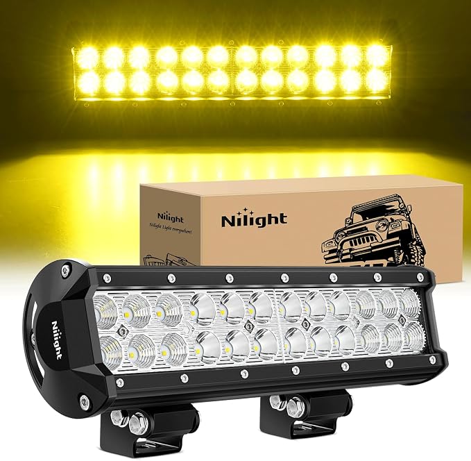 Nilight LED Light Bar 12 Inch 72W Spot Flood Combo Yellow Beam Off Road Lamp Fishing Hunting Emergency Deck Work Lighting for Trucks UTV Pick-up Van Boat Tractor