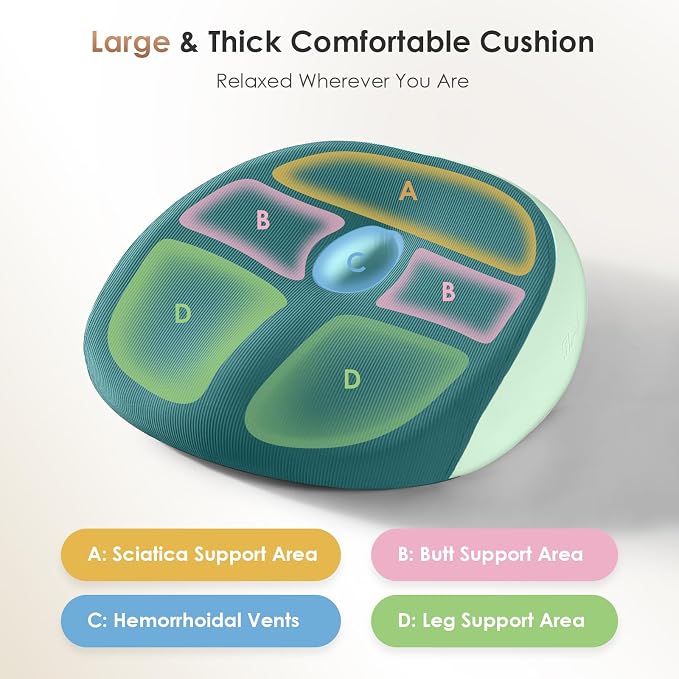 FLORICH Large Car Seat Cushion for Long Sitting, Ergonomic Memory Foam Driving Seat Cushion for Back & Sciatica Pain Relief, Non-Slip Washable Seat Cushion for Car, Driver, Office-Green