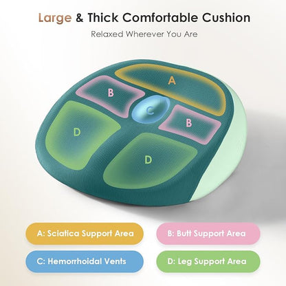 FLORICH Large Car Seat Cushion for Long Sitting, Ergonomic Memory Foam Driving Seat Cushion for Back & Sciatica Pain Relief, Non-Slip Washable Seat Cushion for Car, Driver, Office-Green