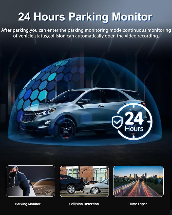 Podofo 12" Mirror Dash Cam with Wireless Carplay&Android Auto,4K Front Mirror Dash Cam with IPS Touchscreen,Support Night Vision,Voice Control,Parking Assistance,G-Sensor,24H Parking Monitor