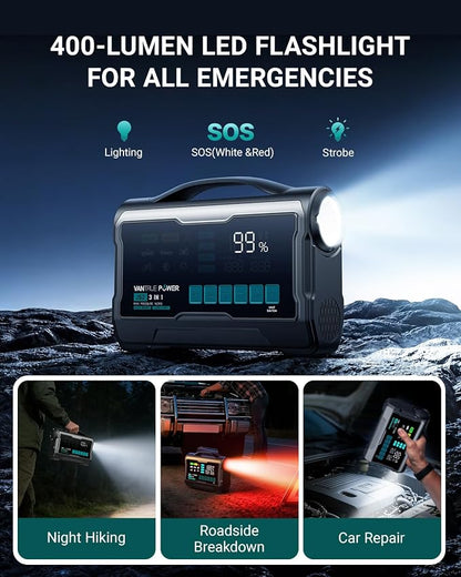 JS2 2500A Jump Starter with 160PSI Air Compressor, 12V Car Battery Booster with Display, Support 65W Charging Power Bank, Nozzles Storage Compartment- for 8L Gas/7L Diesel Engines