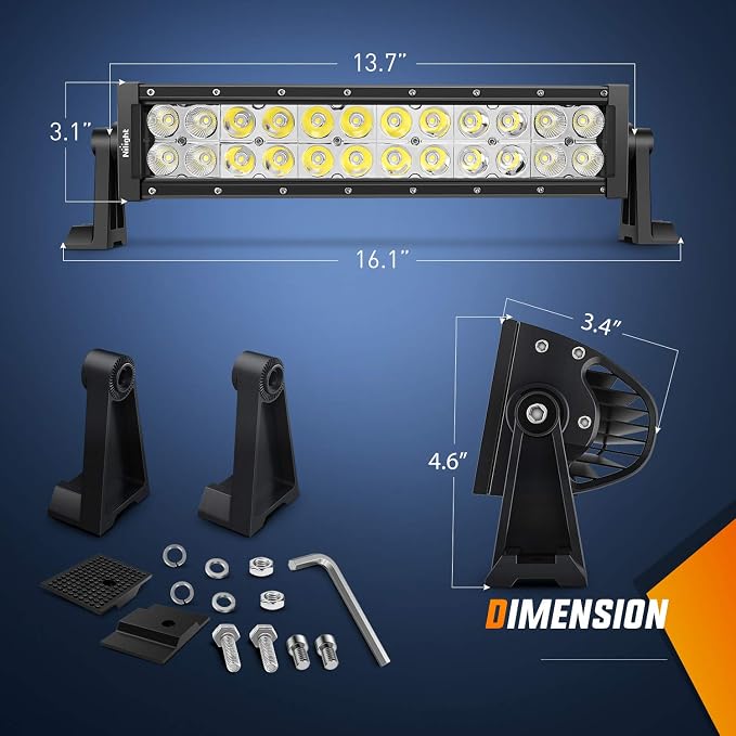 Nilight 13.5Inch 72W Spot Flood Combo Led Light Bar Off Road Lights Boat Fog Driving Work Lights for ATV SUV Trucks