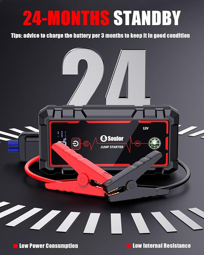 Jump Starter, Car Battery Jumper Starter Portable, Jump Box Battery Booster with 3 Modes Flashlight, Jumper Cables with Gloves
