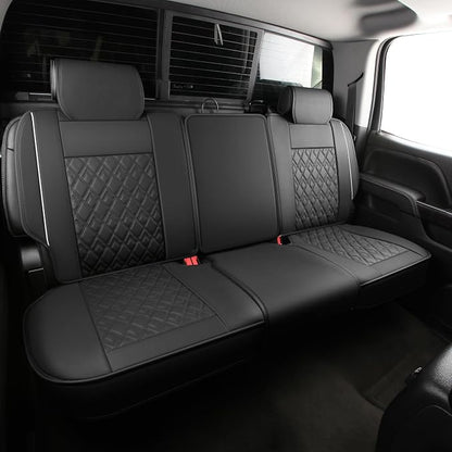 JOJOBAY Chevy Silverado Seat Covers,Leather Seat Covers for GMC Sierra,Custom Fit 2007-2026 1500 2500HD 3500HD Crew Double Extended Regular Cab,LT LZT RST(Rear Seat Covers,Black White)